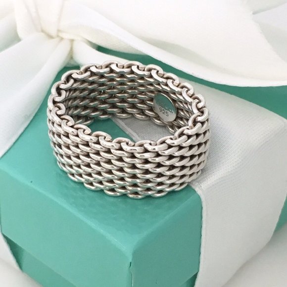 Size 9 Tiffany & Co Sterling Silver Somerset Mesh Weave Unisex Ring - Picture 1 of 6